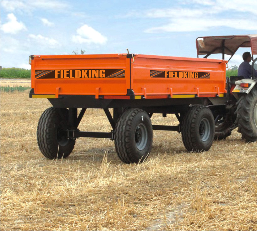 Fieldking FKAT4WNT-E-9T 9-ton non-tipping trailer for sale in Tanzania attached to a tractor