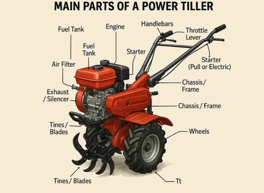 Main Parts of a power tiller